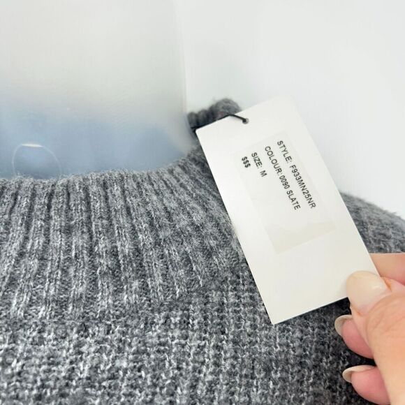 John & Jenn Varsity Stripe Gray Pink Mock Neck Pullover Sweater Top Medium NEW - Picture 8 of 13